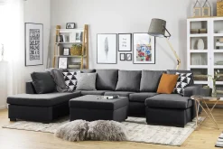 Basic Home U-Sofa-Crazy 5-seters Venstrevendt U-formet Sofa med Divan og Sjeselong i Stoff Mørkegrå