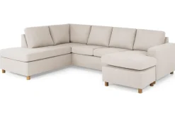Basic Home U-Sofa-Crazy 4-seters Venstrevendt U-formet Large Sofa med Divan og Sjeselong i Stoff Beige
