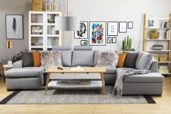 Basic Home 2 Seter Sofa|Sofa Med Sjeselong-Crazy 5-seters Venstrevendt U-formet X-Large Sofa med Divan og Sjeselong i Stoff Grey