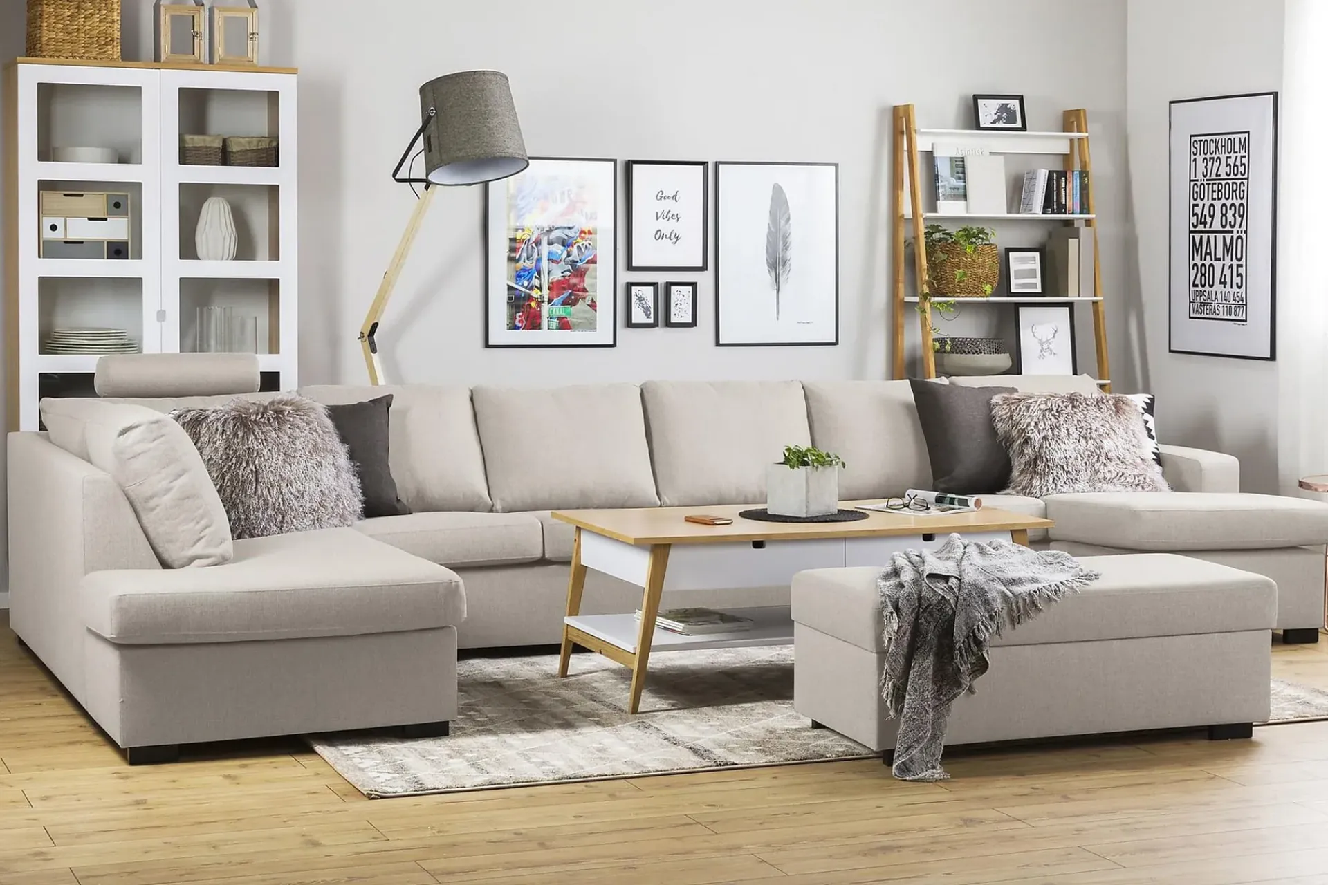 Basic Home 2 Seter Sofa|Sofa Med Sjeselong-Crazy 6-seters Venstrevendt U-formet XX-Large Sofa med Divan og Sjeselong i Stoff Beige