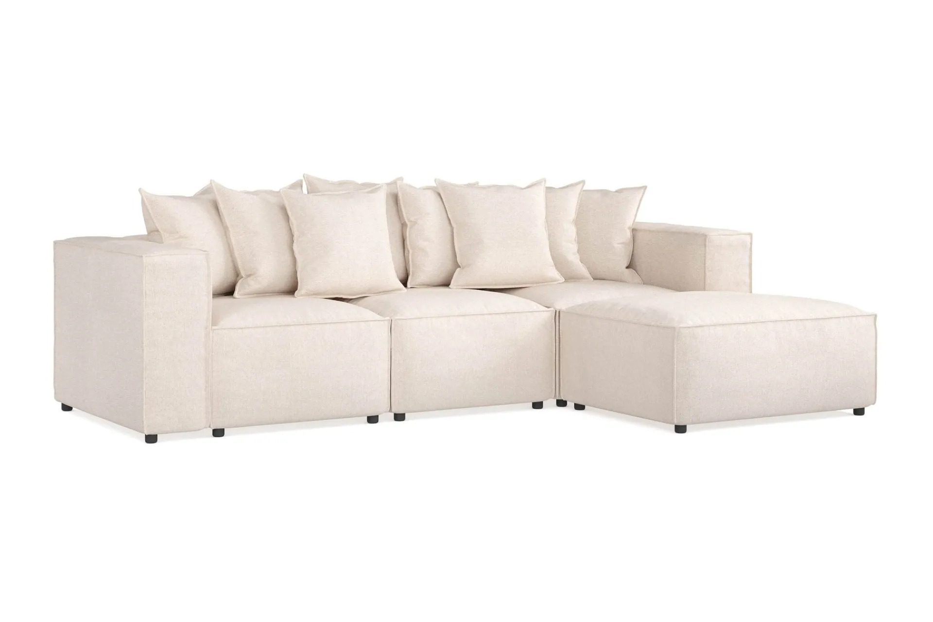 Andrarum Sofa Med Sjeselong-Cubo 4-seters Dyp Modulsofa med Divan i Stoff Beige