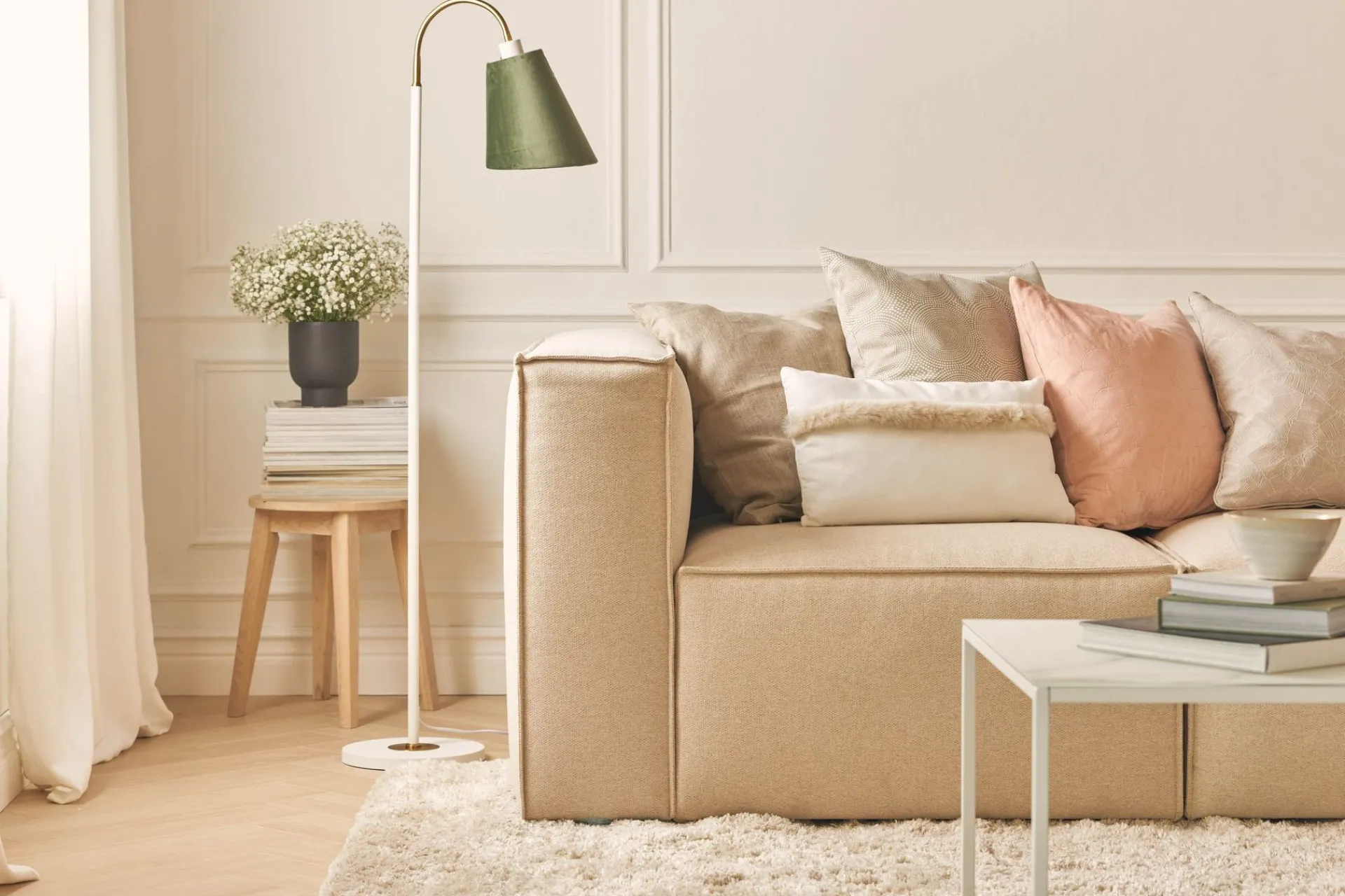Andrarum Sofa Med Sjeselong-Cubo 4-seters L-formet Dyp Modulsofa med Divan i Stoff Beige