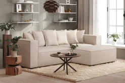 Andrarum Sofa Med Sjeselong-Cubo 4-seters L-formet Dyp Modulsofa med Divan i Stoff Beige