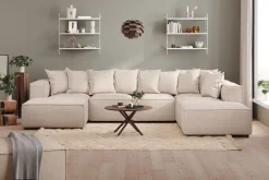 Andrarum U-Sofa-Cubo 5-seters U-formet Dyp Modulsofa med Divan og Sjeselong i Fløyel Beige
