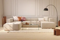 Andrarum U-Sofa-Cubo 5-seters U-formet Dyp Modulsofa med Divan og Sjeselong i Fløyel Beige