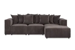 Andrarum Velour Sofa & Fløyel Sofa|Sofa Med Sjeselong-Cubo 4-seters Vendbar L-formet Dyp Modulsofa med Divan i Fløyel Grey