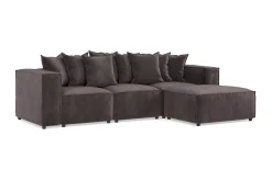Andrarum Velour Sofa & Fløyel Sofa|Sofa Med Sjeselong-Cubo 4-seters Vendbar L-formet Dyp Modulsofa med Divan i Fløyel Grey