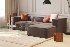 Andrarum Velour Sofa & Fløyel Sofa|Sofa Med Sjeselong-Cubo 4-seters Vendbar L-formet Dyp Modulsofa med Divan i Fløyel Grey