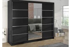 Vegghengt Oppbevaring|Knaggerekke-Cyria Garderobe med romslig Oppbevaring og Skyvedører med Speil 200x215 cm Svart