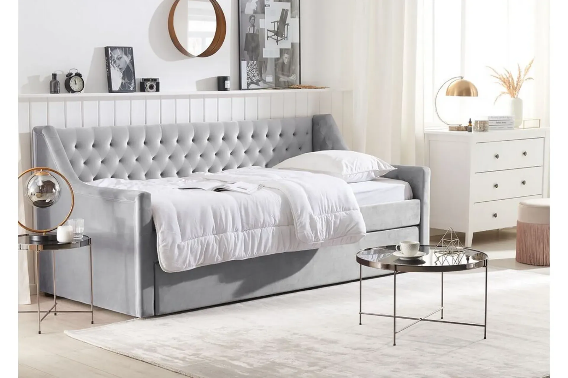 Velour Sofa & Fløyel Sofa-Dagseng 90 x 200 cm fløyel grå MONTARGIS Grey