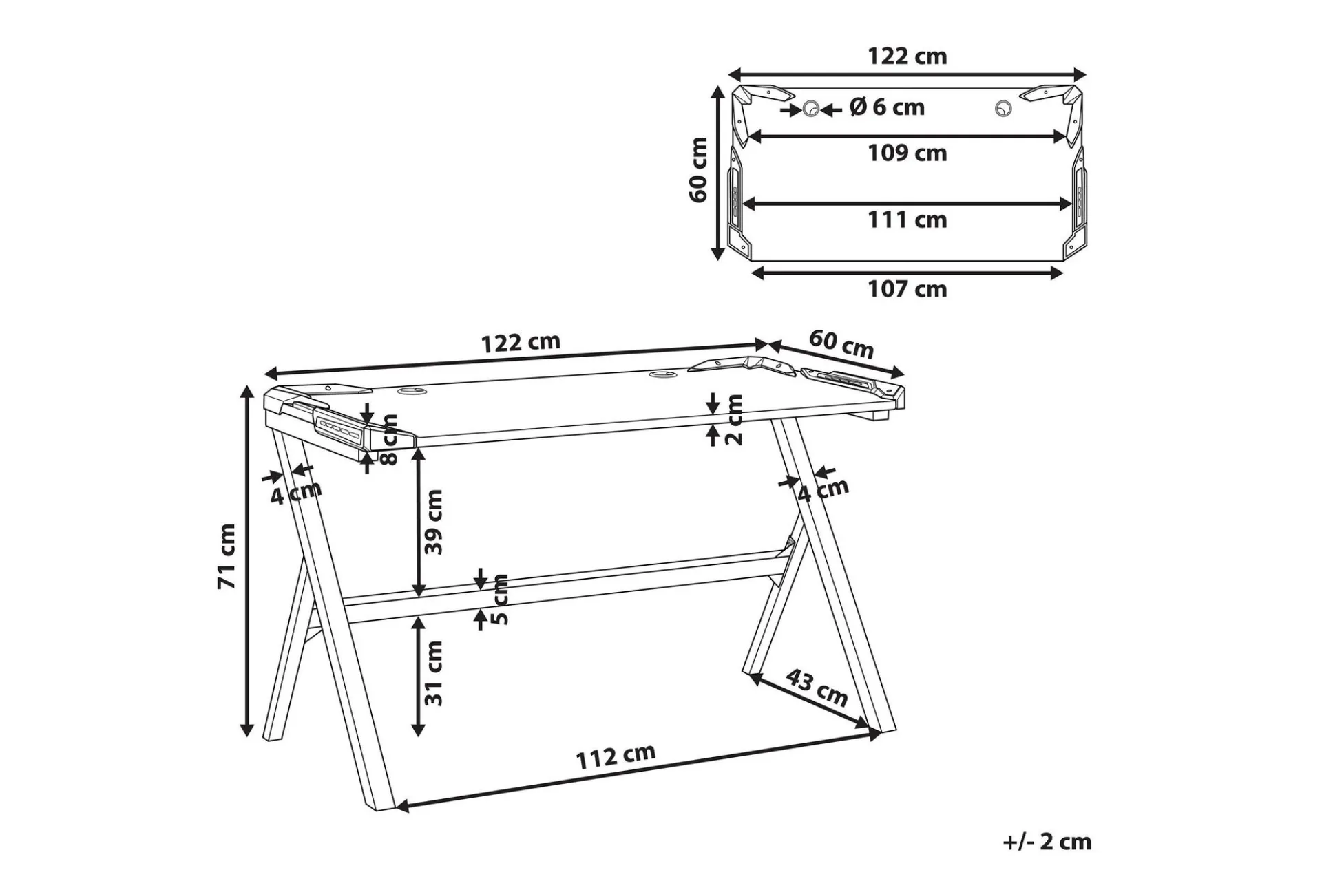 Danvers Spillebord 120 cm med LED-belysning