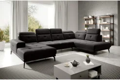 Velour Sofa & Fløyel Sofa|U-Sofa-Devender Sofa m. Divan og Sjeselong Svart