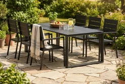 Comfort Garden Spisegrupper Hage-Devon utendørs spisegruppe 210x100 cm med 6 stablebare Tunis-stoler