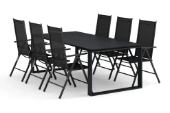 Comfort Garden Devon utendørs spisegruppe 210x100 cm med 6 Maggie regulerbare stoler