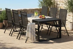 Comfort Garden Devon utendørs spisegruppe 210x100 cm med 6 Maggie regulerbare stoler