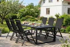 Comfort Garden Devon utendørs spisegruppe 210x100 cm med 6 Monaco Light regulerbare stoler