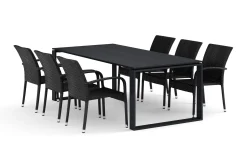Comfort Garden Devon utendørs spisegruppe 210x100 cm med 6 Thor Light utestoler med armlener