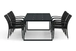 Comfort Garden Devon utendørs spisegruppe 210x100 cm med 6 Thor Light utestoler med armlener