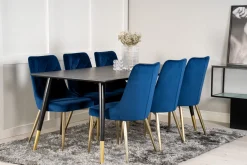Venture Home Spisegrupper-Dipp Spisegruppe 180 cm Rektangulær med 6 Velvet Stoler Svart,Blå,Gull
