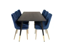 Venture Home Spisegrupper-Dipp Spisegruppe 180 cm Rektangulær med 6 Velvet Stoler Svart,Blå,Gull