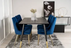 Venture Home Spisegrupper-Dipp Spisegruppe 180 cm Rektangulær med 6 Velvet Stoler Svart,Blå,Gull