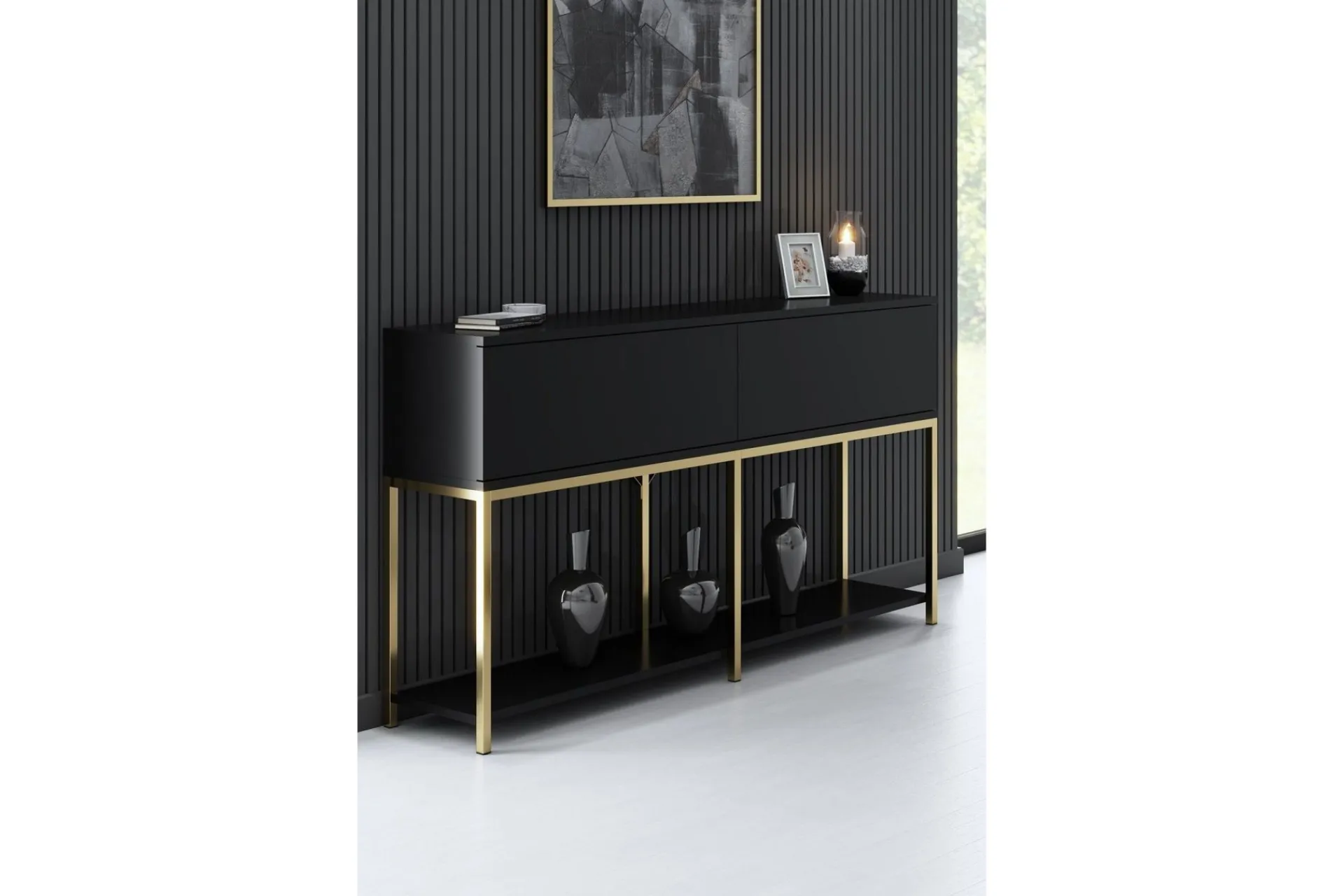Gangbord|Avlastningsbord-Dorlord Konsollbord 150 cm Svart/Gull