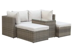 Comfort Garden Loungesett|Loungesett-Dramilo loungegruppe i kunstrotting med bord og puter Beige