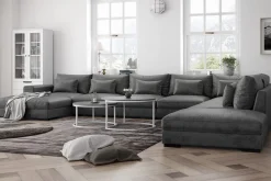 Scandinavian Choice Velour Sofa & Fløyel Sofa-Dubai stor U-modulsofa Large med divan høyre fløyel ekstra dyp Mørkegrå