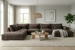 Scandinavian Choice 2 Seter Sofa|Sofa Med Sjeselong-Dubai U-modulsofa med divan høyre ekstra dyp i Chenille Mørkebrun