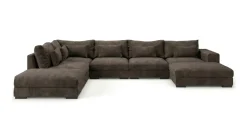 Scandinavian Choice 2 Seter Sofa|Sofa Med Sjeselong-Dubai U-modulsofa med divan høyre ekstra dyp i Chenille Mørkebrun