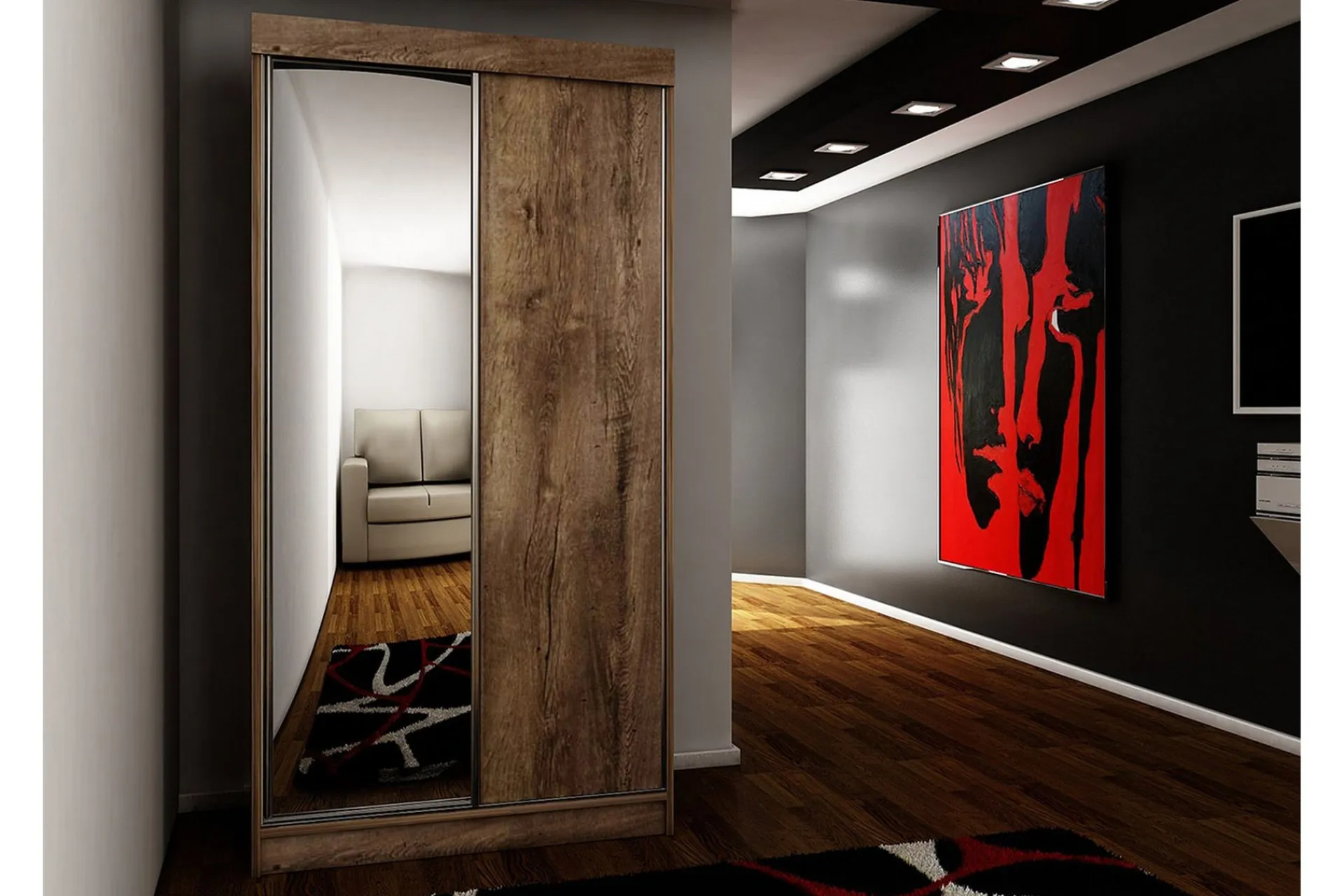 Garderober & Garderobesystem-Dunkra Garderobe med Speil LED-belysning Blå 100 cm Mørkt asketre