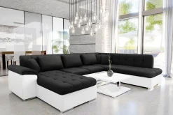 Majestic Furniture U-Sofa-Dynir Sofa med Sjeselong og Divan 4-seter Hvit,Svart