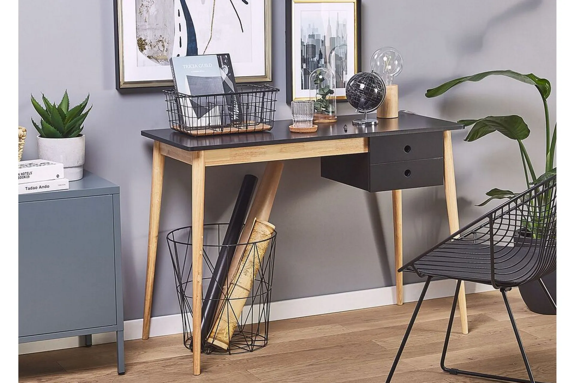 Kontorbord-Ebeme Skrivebord 106 cm med Oppbevaring 2 Skuffer Svart