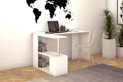 Kontorbord-Elegancia Skrivebord 130 cm med Oppbevaringshyller L-form Hvit