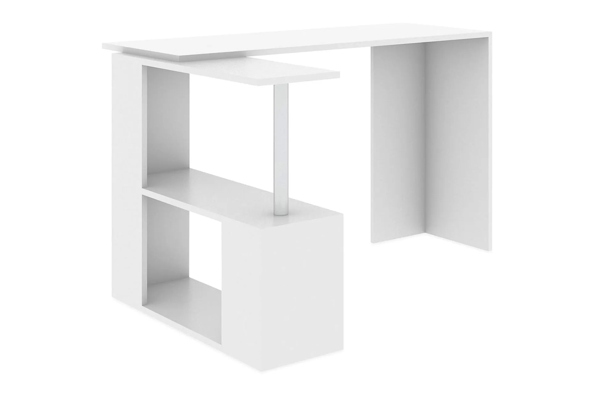 Kontorbord-Elegancia Skrivebord 130 cm med Oppbevaringshyller L-form Hvit