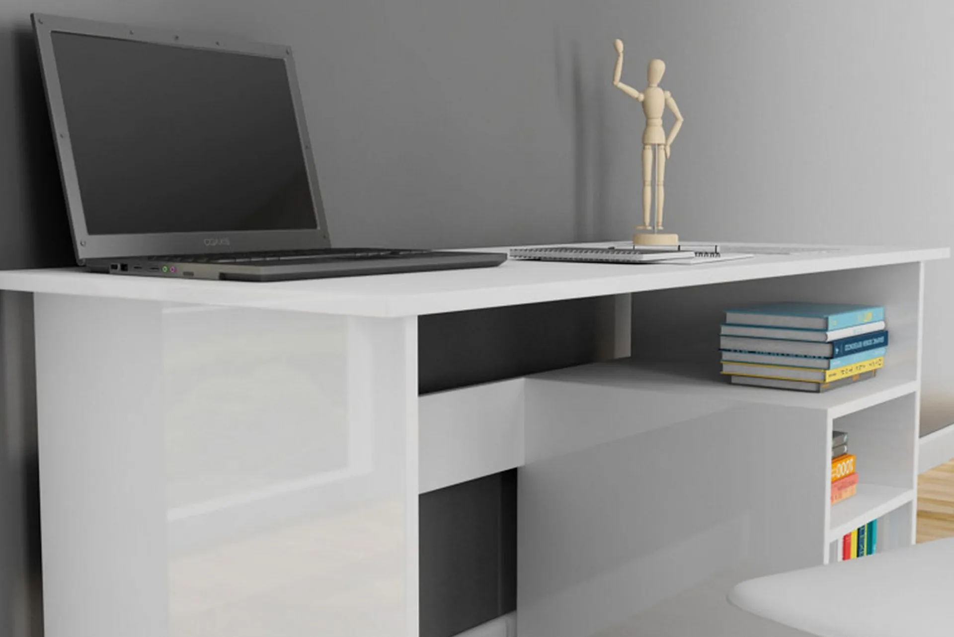 Kontorbord-Elegancia Skrivebord 120 cm med Oppbevaring 2 Hyller Hvit