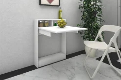 Kontorbord-Elegancia Veggskrivebord 70cm med Oppbevaringshylle Sammenle Hvit