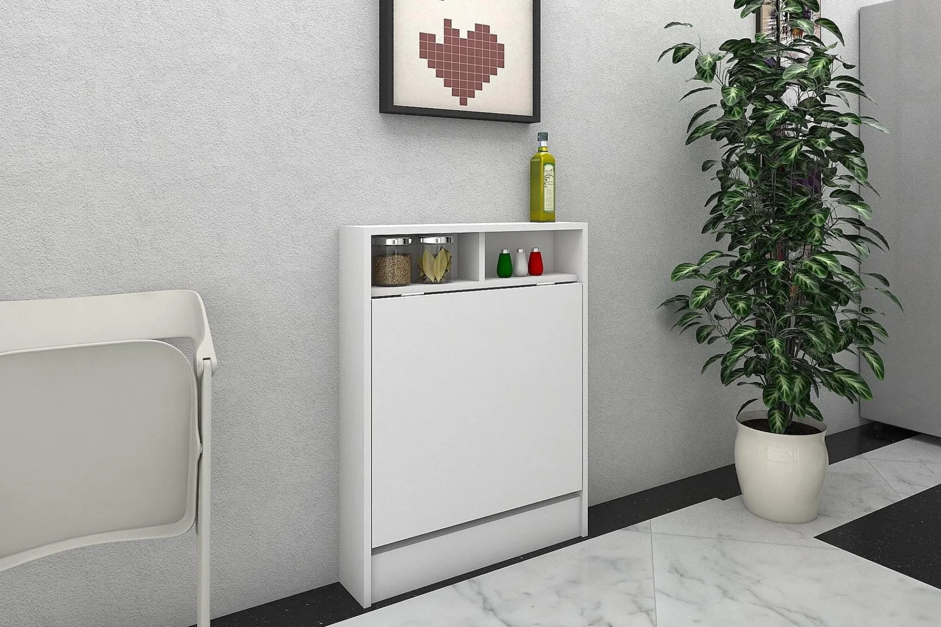 Kontorbord-Elegancia Veggskrivebord 70cm med Oppbevaringshylle Sammenle Hvit