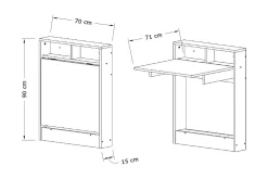Kontorbord-Elegancia Veggskrivebord 70cm med Oppbevaringshylle Sammenle Hvit