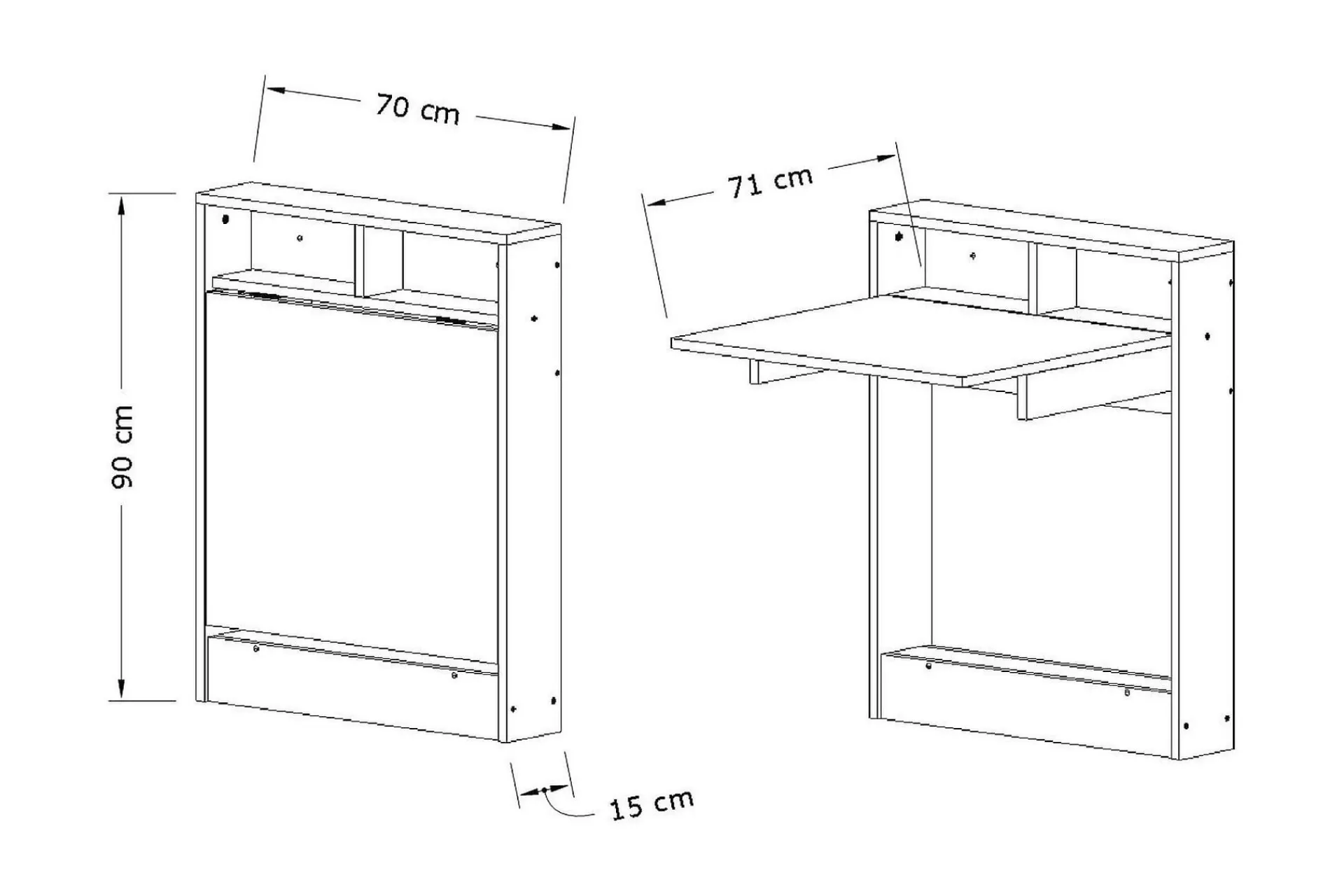 Kontorbord-Elegancia Veggskrivebord 70cm med Oppbevaringshylle Sammenle Hvit