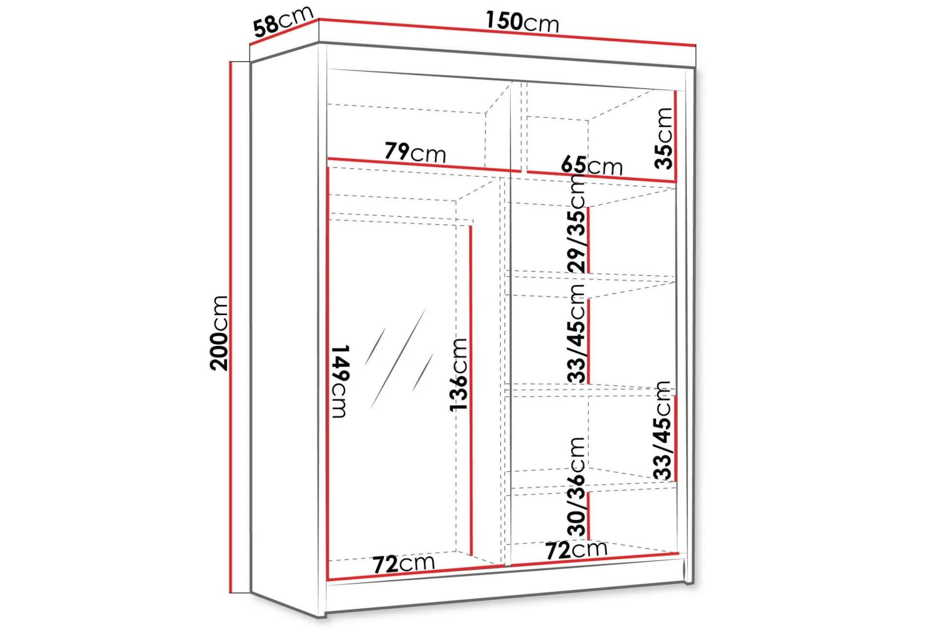 Garderober & Garderobesystem|Knaggerekke-Emet Garderobe med Speil 150x200 cm Hvit