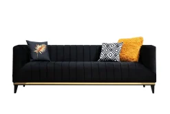 Velour Sofa & Fløyel Sofa-Esquimalt Sofa 3-seters Svart