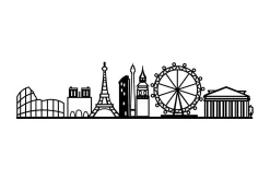 Skilt-European Cities Skyline Veggdekor Svart