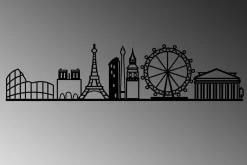 Skilt-European Cities Skyline Veggdekor Svart