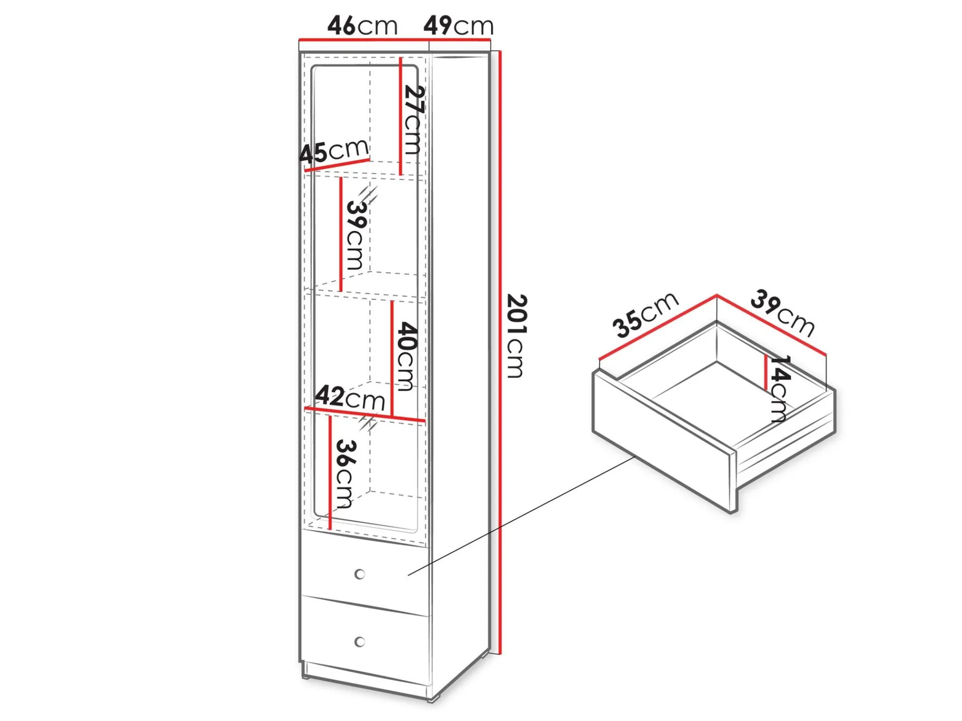 Fayric Vitrineskap 46x201 cm