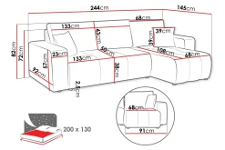 Sofa Med Sjeselong-Flo Sovesofa med Sjeselong 3-seter Svart