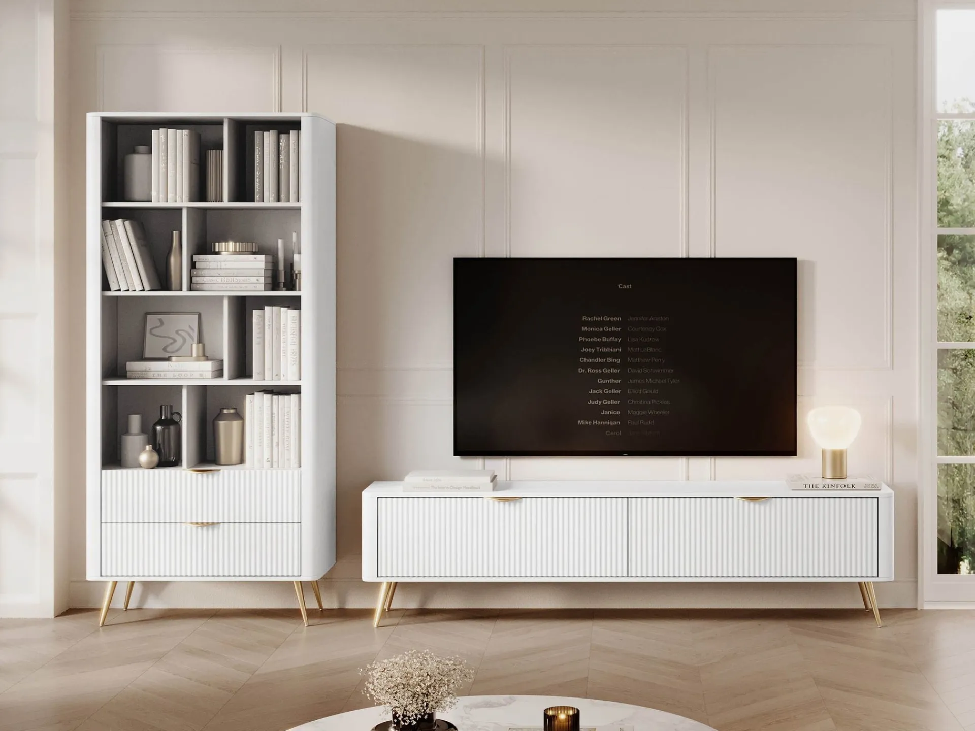 Møbelsett Til Stue-Forba møbelsett til stue - TV-benk og bokhylle hvit
