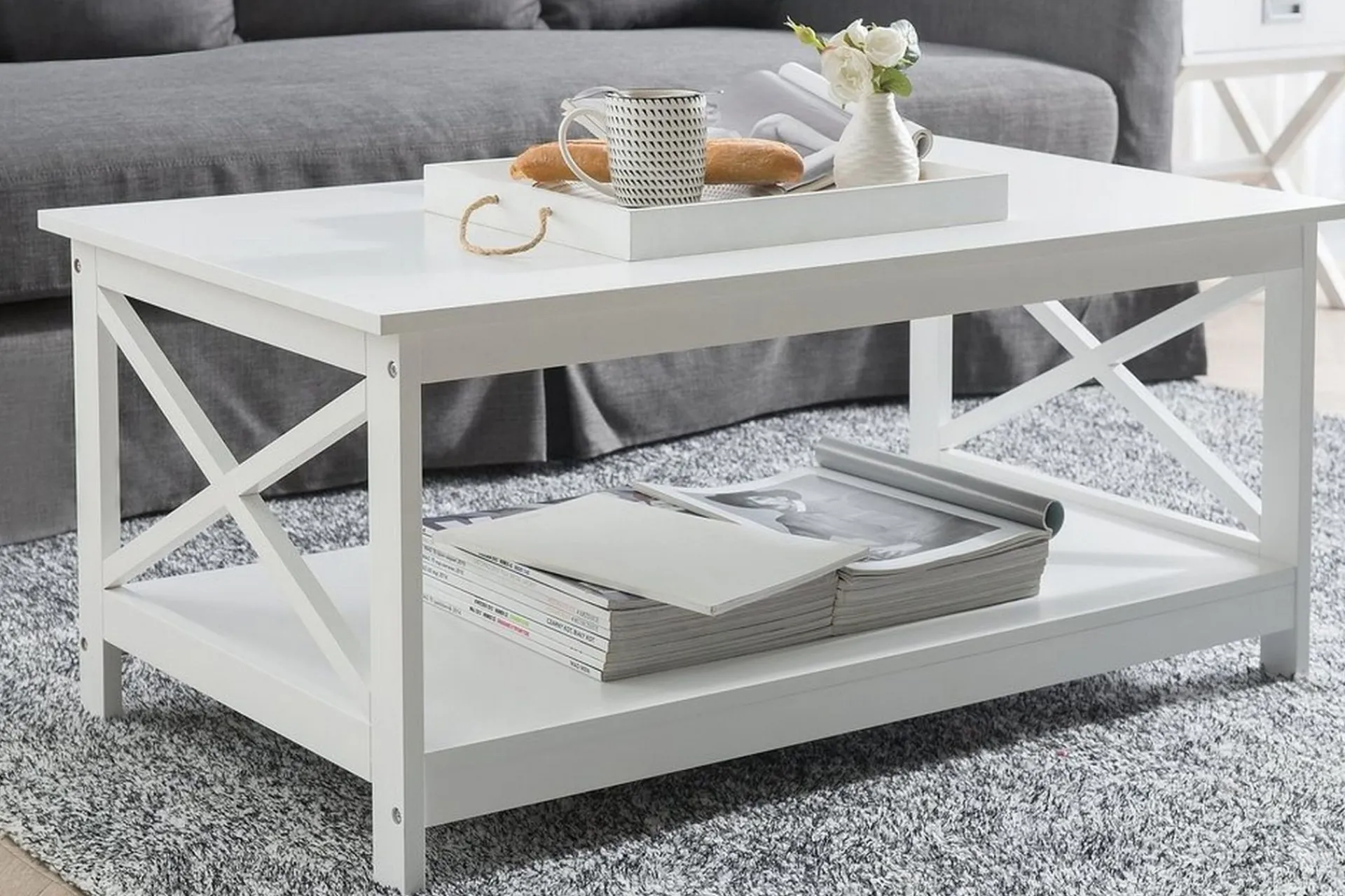 Bloomington Sofabord-Fostia Sofabord 100 cm med Oppbevaringshylle Hvit