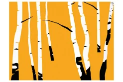 Tapeter-Fototapet Birches On The Orange Background 200x154