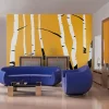 Tapeter-Fototapet Birches On The Orange Background 250x193